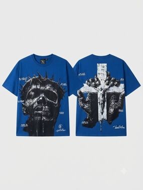 Hellstar Blue Graphic Skull & Cross T-Shirt